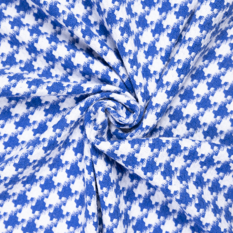 Tweed 100% coton - Pied-de-poule bleu...