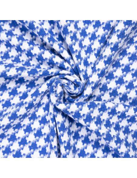 Tweed 100% coton - Pied-de-poule bleu et blanc
