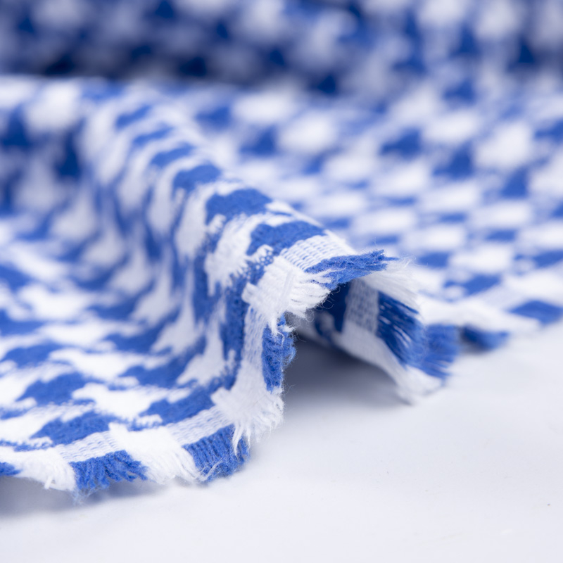 Tweed 100% coton - Pied-de-poule bleu...