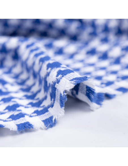 Tweed 100% coton - Pied-de-poule bleu et blanc