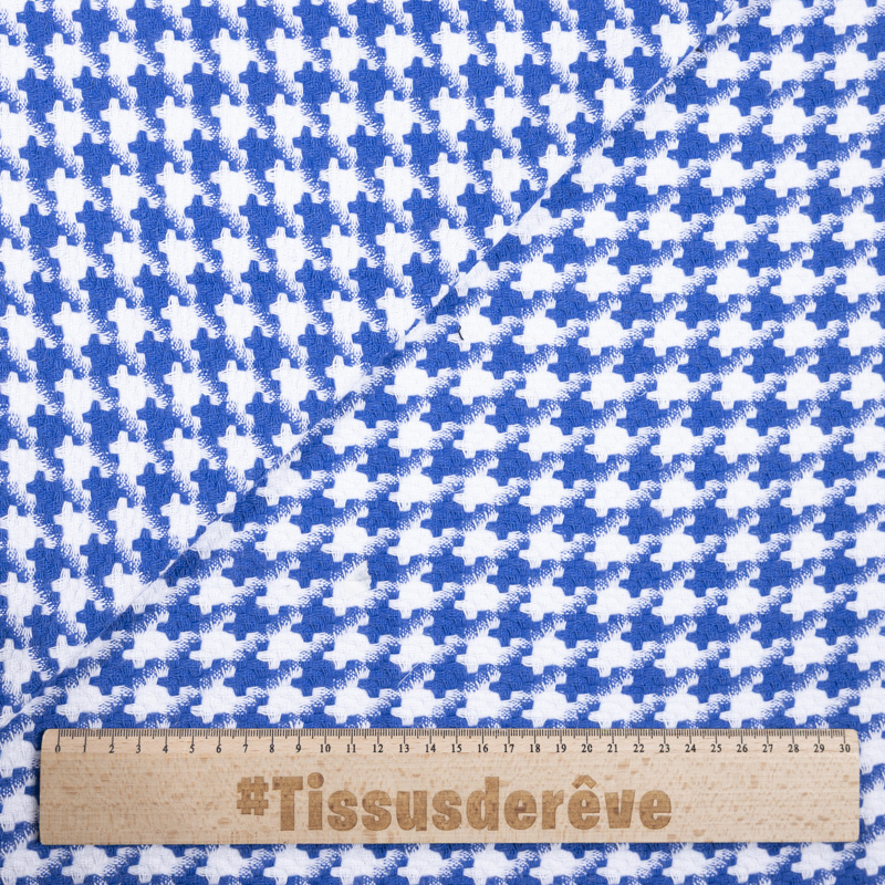 Tweed 100% coton - Pied-de-poule bleu...