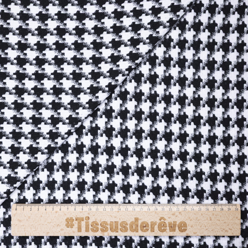 Tweed 100% coton - Pied-de-poule noir...