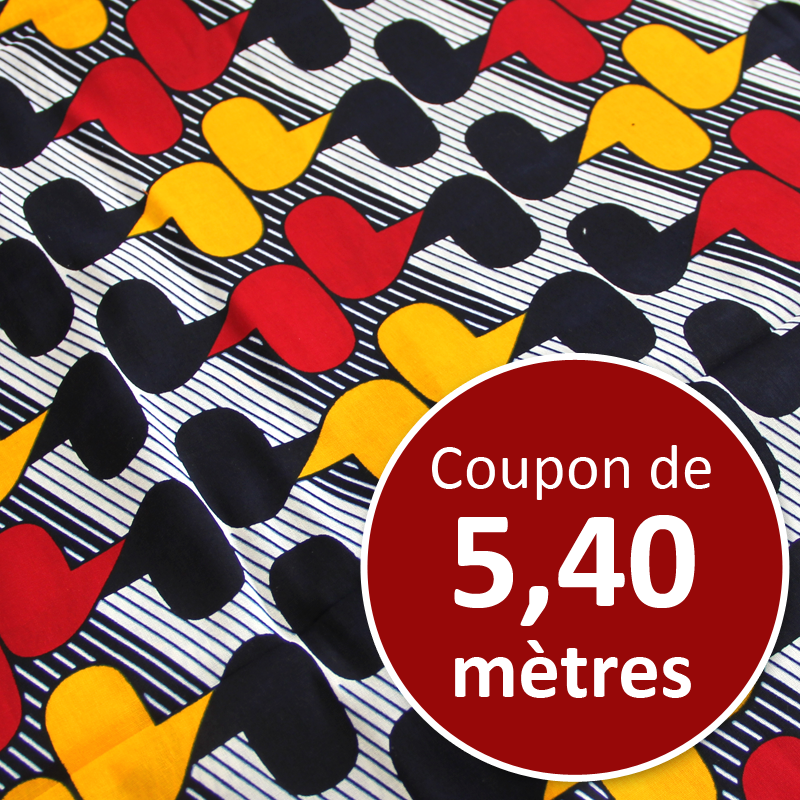 Tissu Africain WAX - Graphique orange et rouge (coupon de 5,40 mètres)