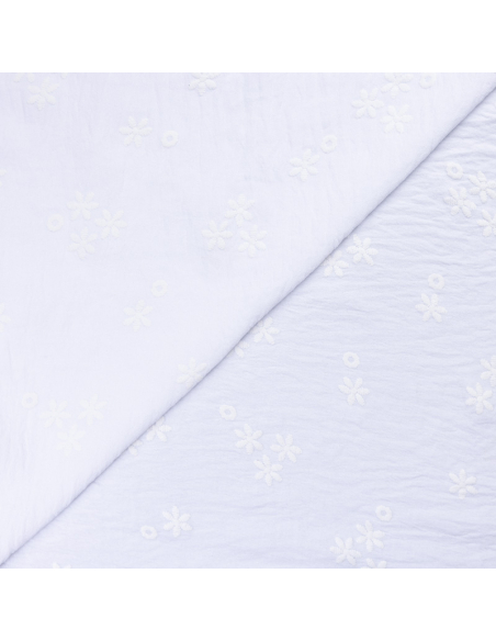 Crêpe gaufré - Fleuri blanc optique