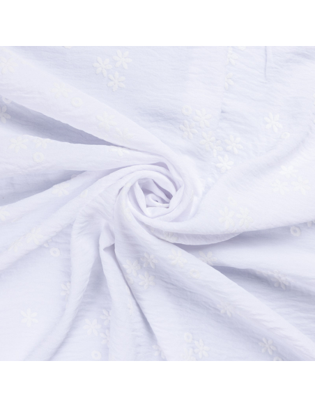 Crêpe gaufré - Fleuri blanc optique