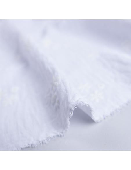 Crêpe gaufré - Fleuri blanc optique