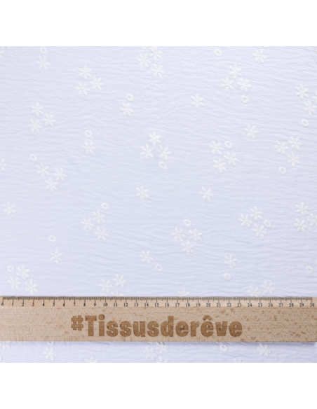 Crêpe gaufré - Fleuri blanc optique
