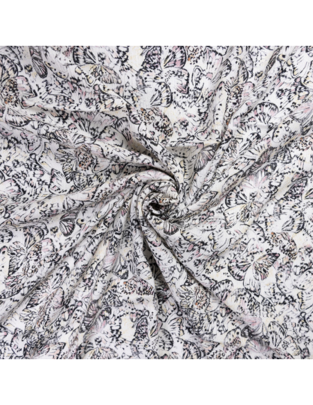Crêpe crinkle 100% viscose - Papillons pastel