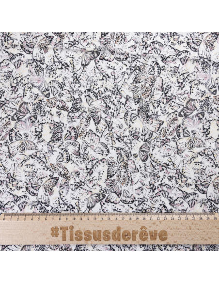 Crêpe crinkle 100% viscose - Papillons pastel
