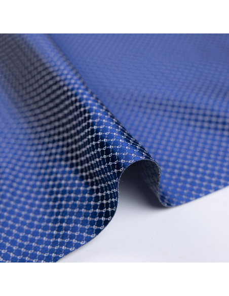 Jacquard 100% soie - Cachemire blanc fond bleu roi