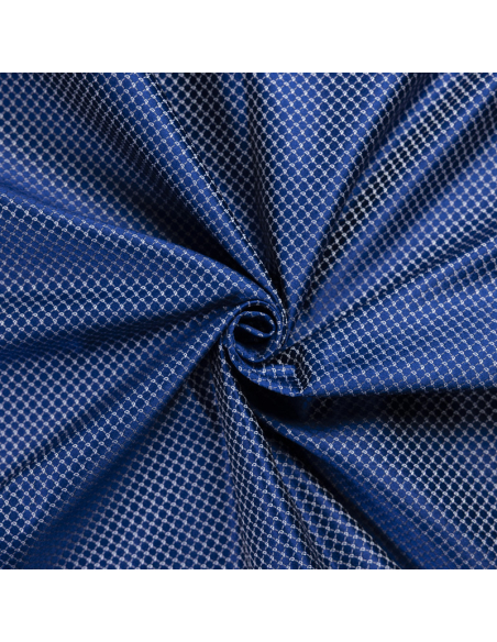 Jacquard 100% soie - Cachemire blanc fond bleu roi