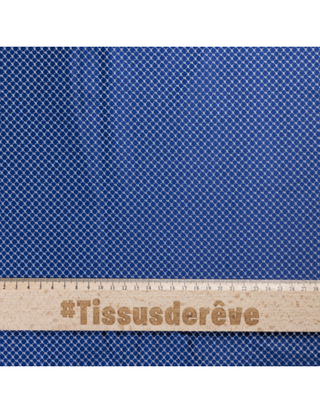 Jacquard 100% soie - Cachemire blanc fond bleu roi