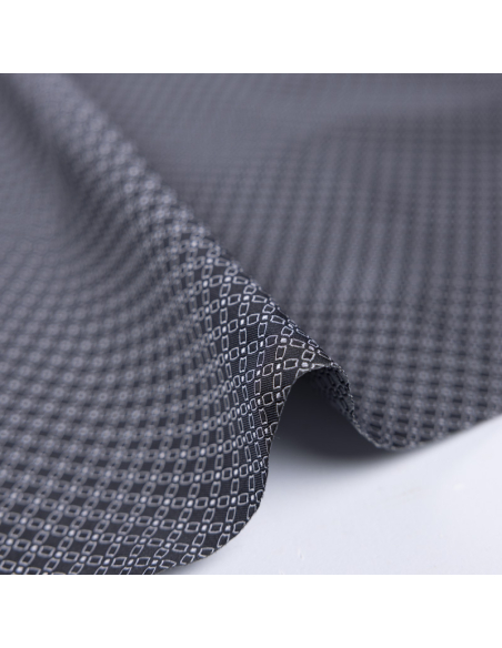 Jacquard 100% soie - Chaîne rectangulaire blanc fond gris