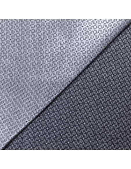 Jacquard 100% soie - Chaîne rectangulaire blanc fond gris