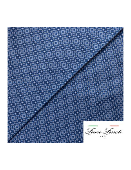 Jacquard 100% soie - Chaîne rectangulaire blanc fond bleu