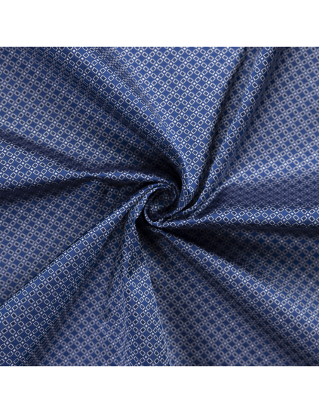 Jacquard 100% soie - Chaîne rectangulaire blanc fond bleu