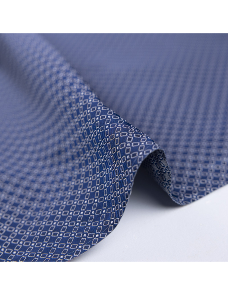 Jacquard 100% soie - Chaîne rectangulaire blanc fond bleu