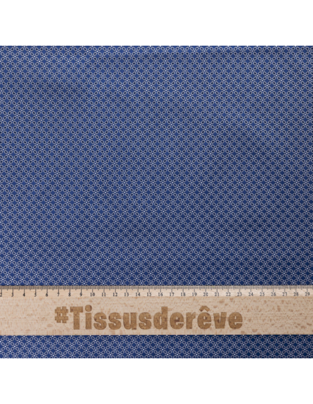 Jacquard 100% soie - Chaîne rectangulaire blanc fond bleu
