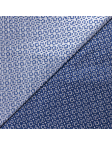 Jacquard 100% soie - Chaîne rectangulaire blanc fond bleu