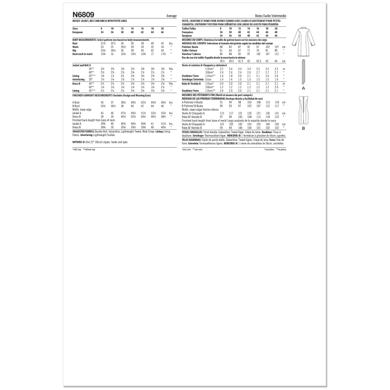 Patron New Look 6809 - Veste doublée...