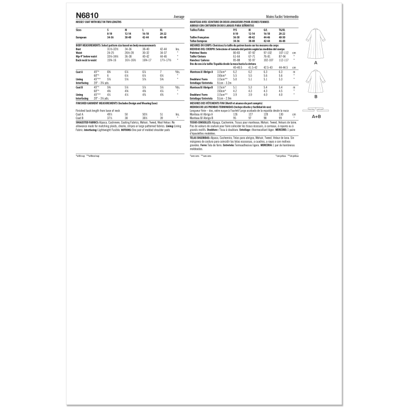 Patron New Look 6810 - Manteau swing...