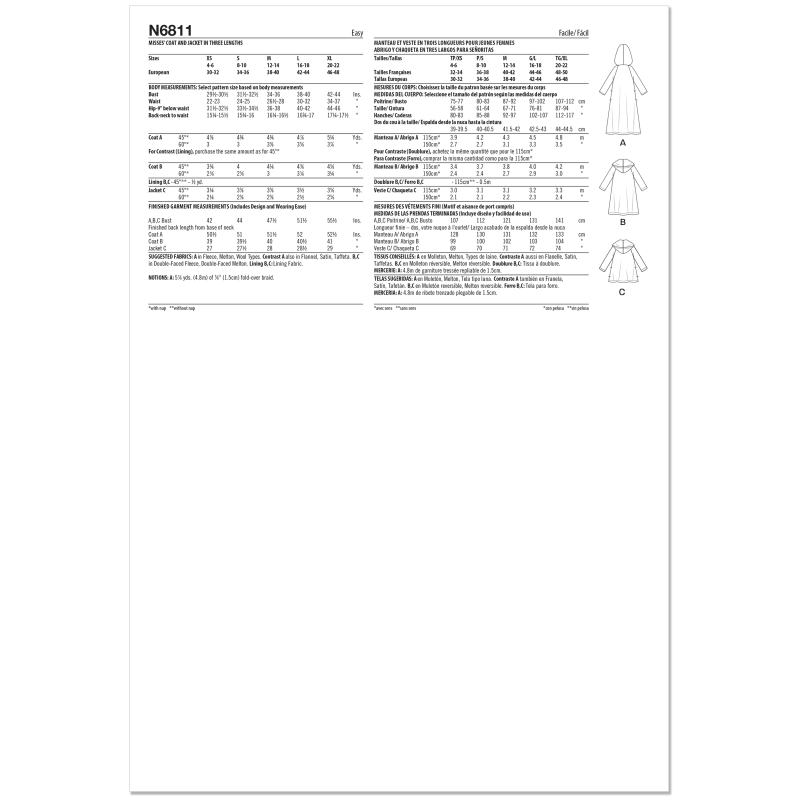 Patron New Look 6811 - Manteau à...