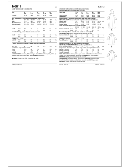 Patron New Look 6811 - Manteau à capuche deux longueurs