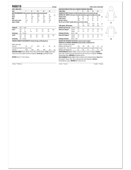 Patron New Look 6819 - Manteau doublé pour enfant