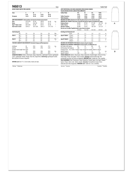 Patron New Look 6813 - Jupe portefeuille deux longueurs