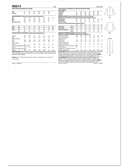 Patron New Look 6814 - Tops et pantalons pull-on