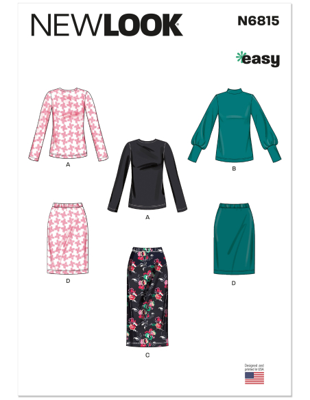 Patron New Look 6815 - Tops manches longues & jupe pull-on