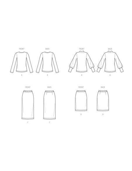 Patron New Look 6815 - Tops manches longues & jupe pull-on