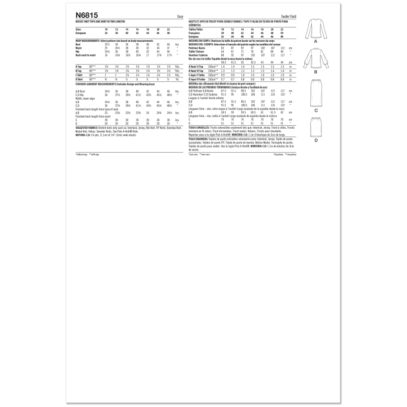 Patron New Look 6815 - Tops manches...