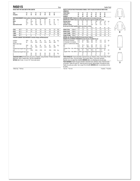 Patron New Look 6815 - Tops manches longues & jupe pull-on