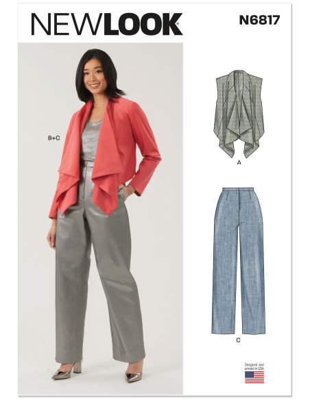 Patron New Look 6817 - Veste drapée avant, gilet & pantalon droit