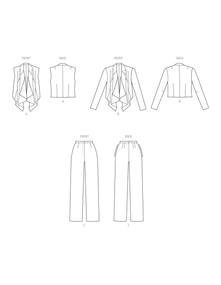Patron New Look 6817 - Veste drapée avant, gilet & pantalon droit
