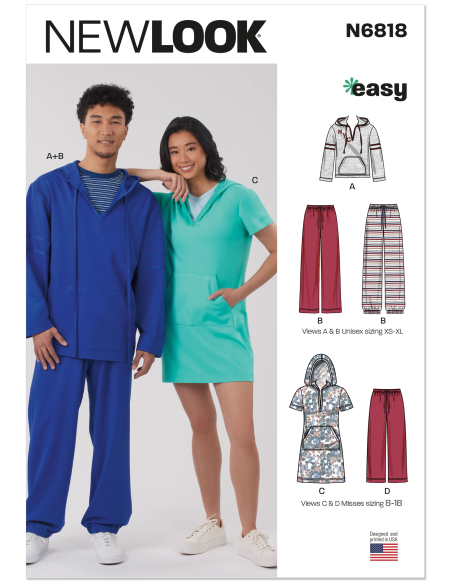 Patron New Look 6818 - Hoodie à capuche, pantalon & robe en maille
