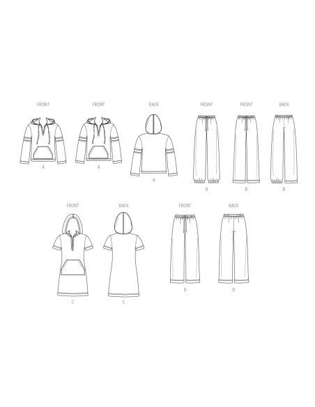 Patron New Look 6818 - Hoodie à capuche, pantalon & robe en maille