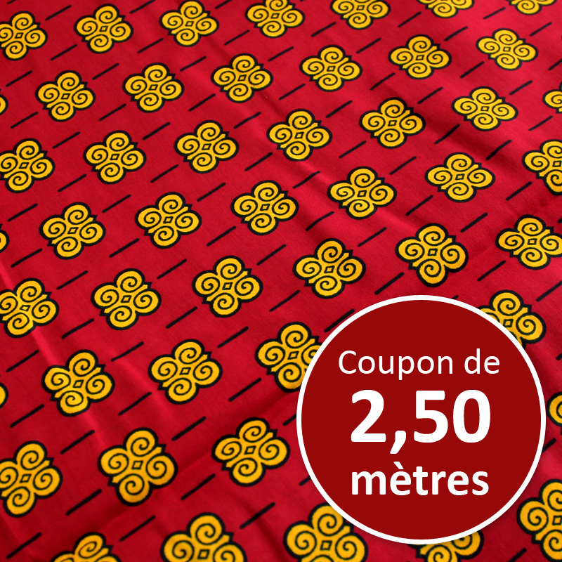 Tissu Africain WAX - Adinkra rouge et jaune (coupon de 2,50 mètres)