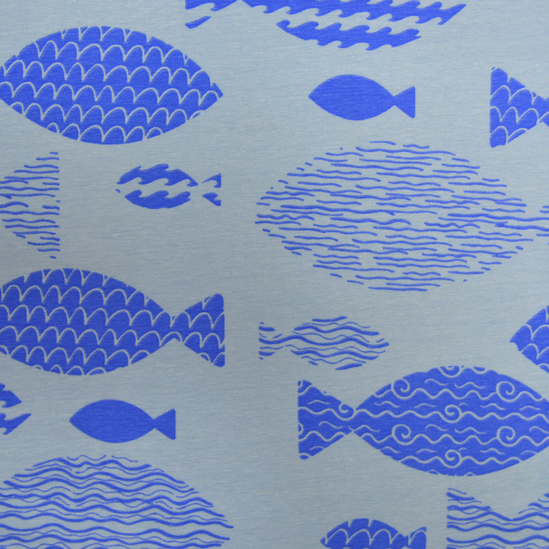 Jersey imprimé poisson fond bleu
