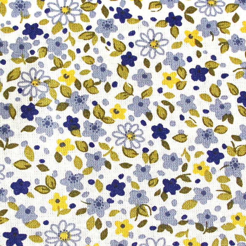 Toile de coton fleurie 100% coton - Oriane Bleu