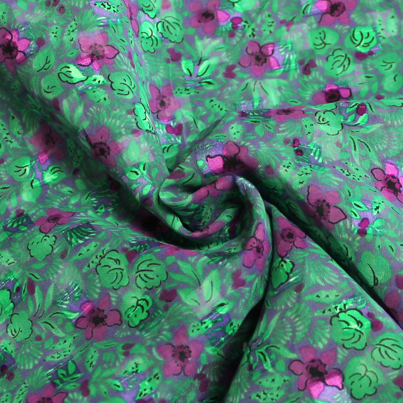 Bandeau en crêpe polyester imprimé vert et fuchsia Dites-le avec des fleurs