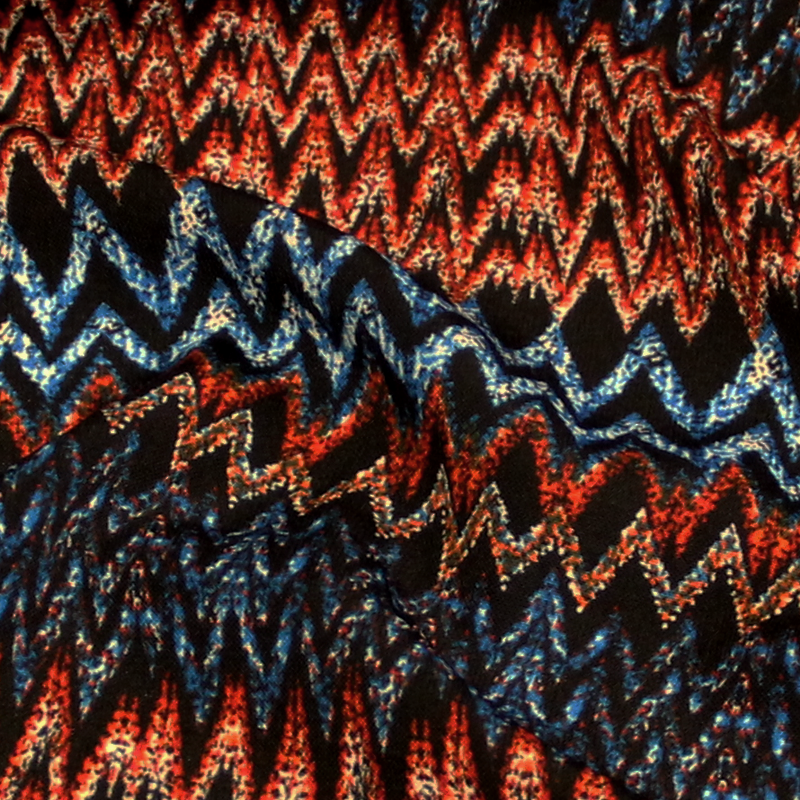 Javanaise imprimée - Chevrons éthniques bleu & rouge