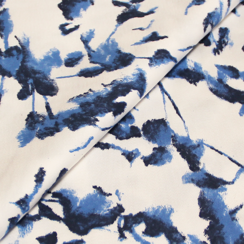 Satin de coton & élasthanne imprimé - Fleurs bleues