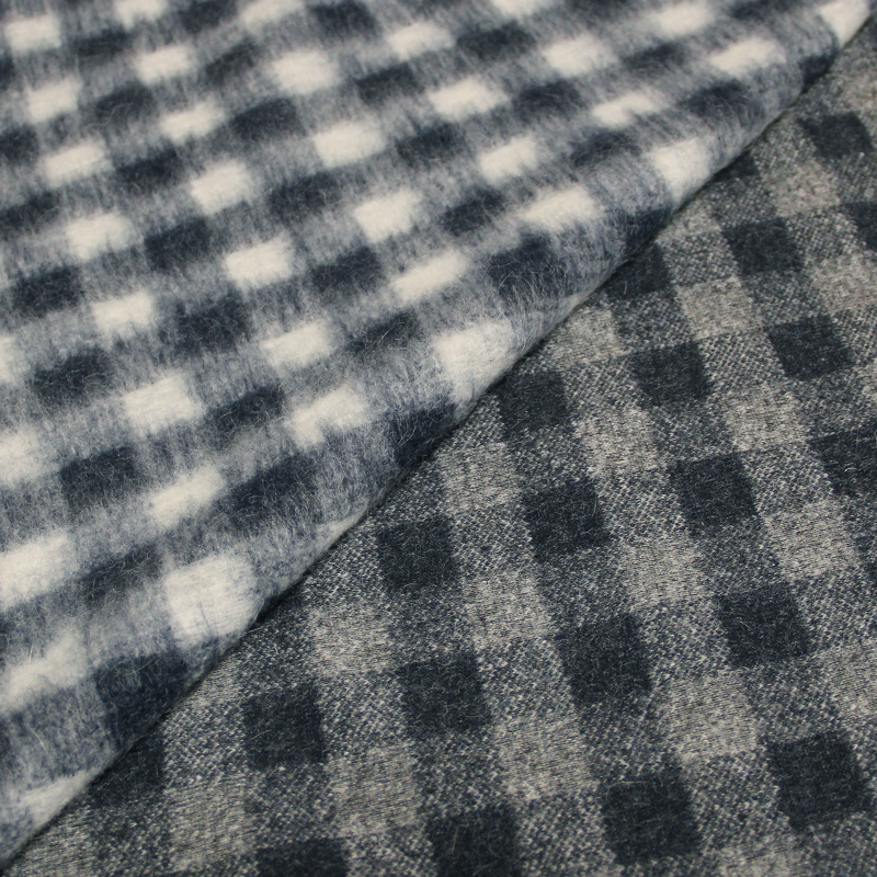 Velours de laine tissé-teint à carreaux - Bleu & blanc