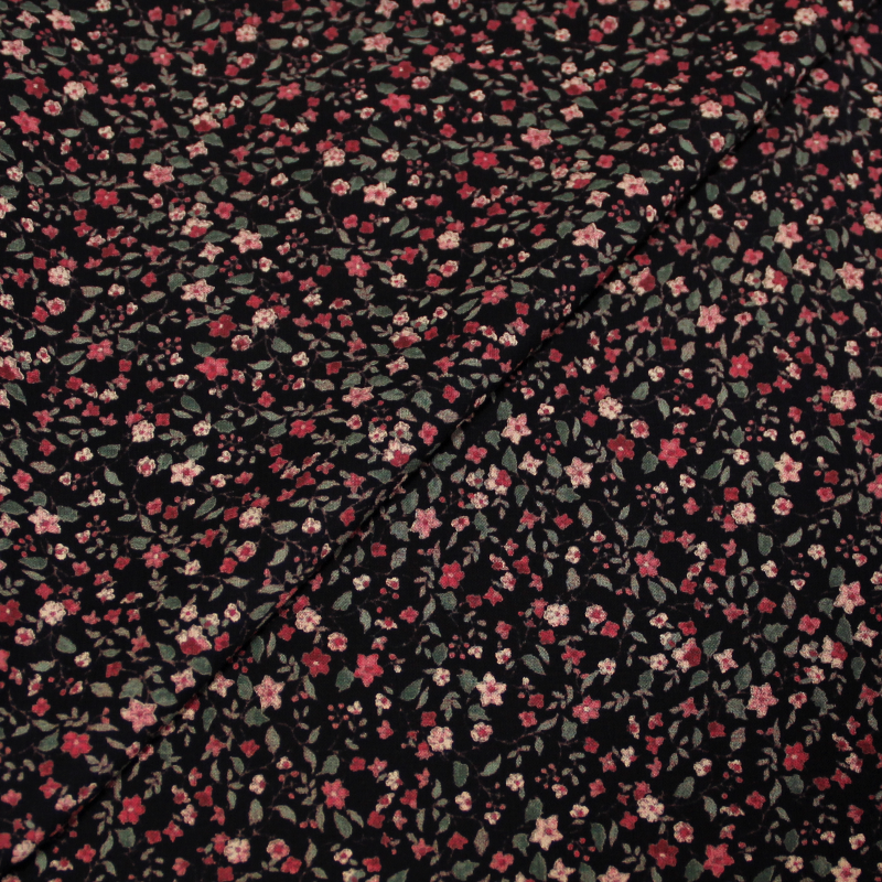 Javanaise imprimée - Fleurs roses fond noir