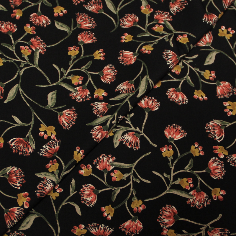 Javanaise imprimée fleuris - Centaurées rouges fond noir
