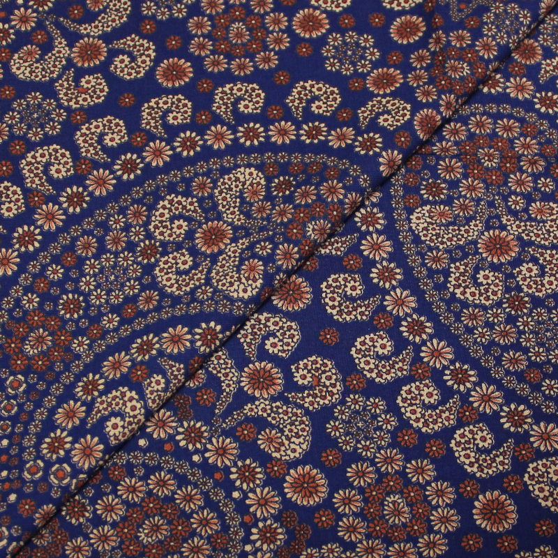 Javanaise imprimée - Motifs cachemire fleuri fond bleu 