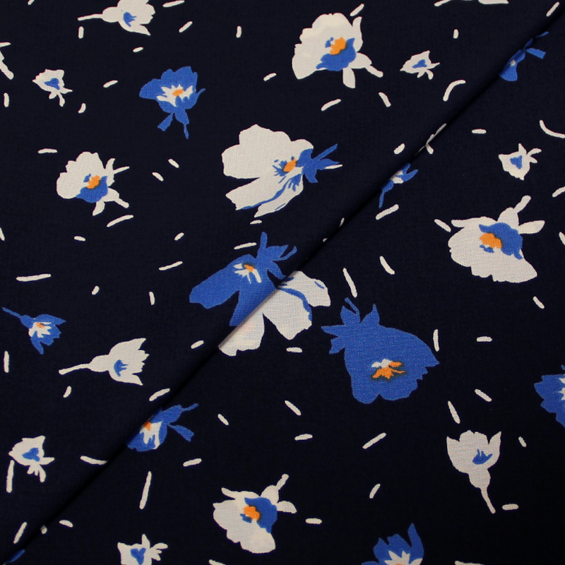 Javanaise imprimée - Fleurs bleues & blanches fond marine