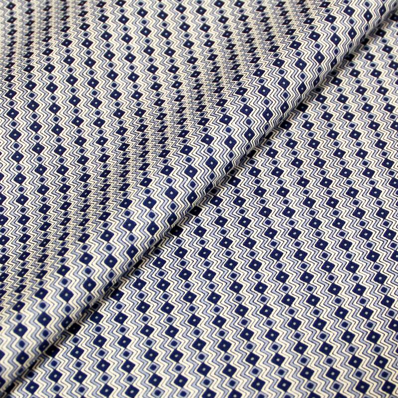 Popeline 100% coton imprimée - Losange ton bleu